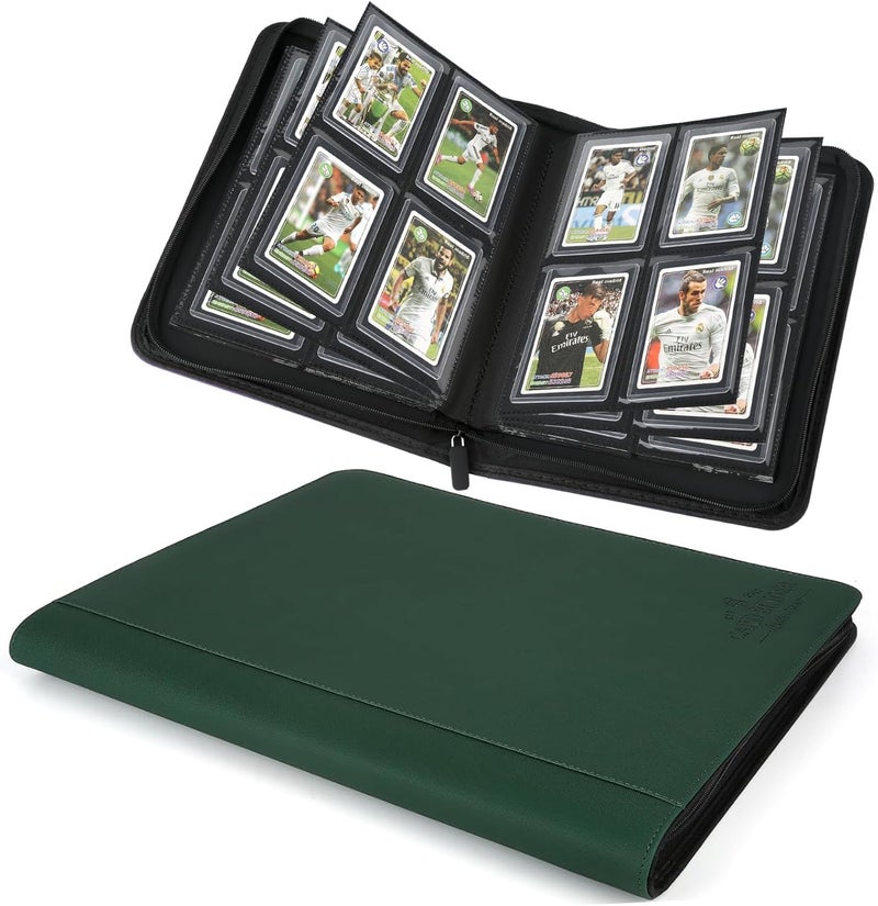 CARDBINDER Toploader Binder,Toploader Hard Cases, 4-Pocket Pages Sleeves Hold up 128 Cards.Toploader Card Binder with Sleeves for “3×4” rigid，Card Holder(Blackish Green) - Image 1